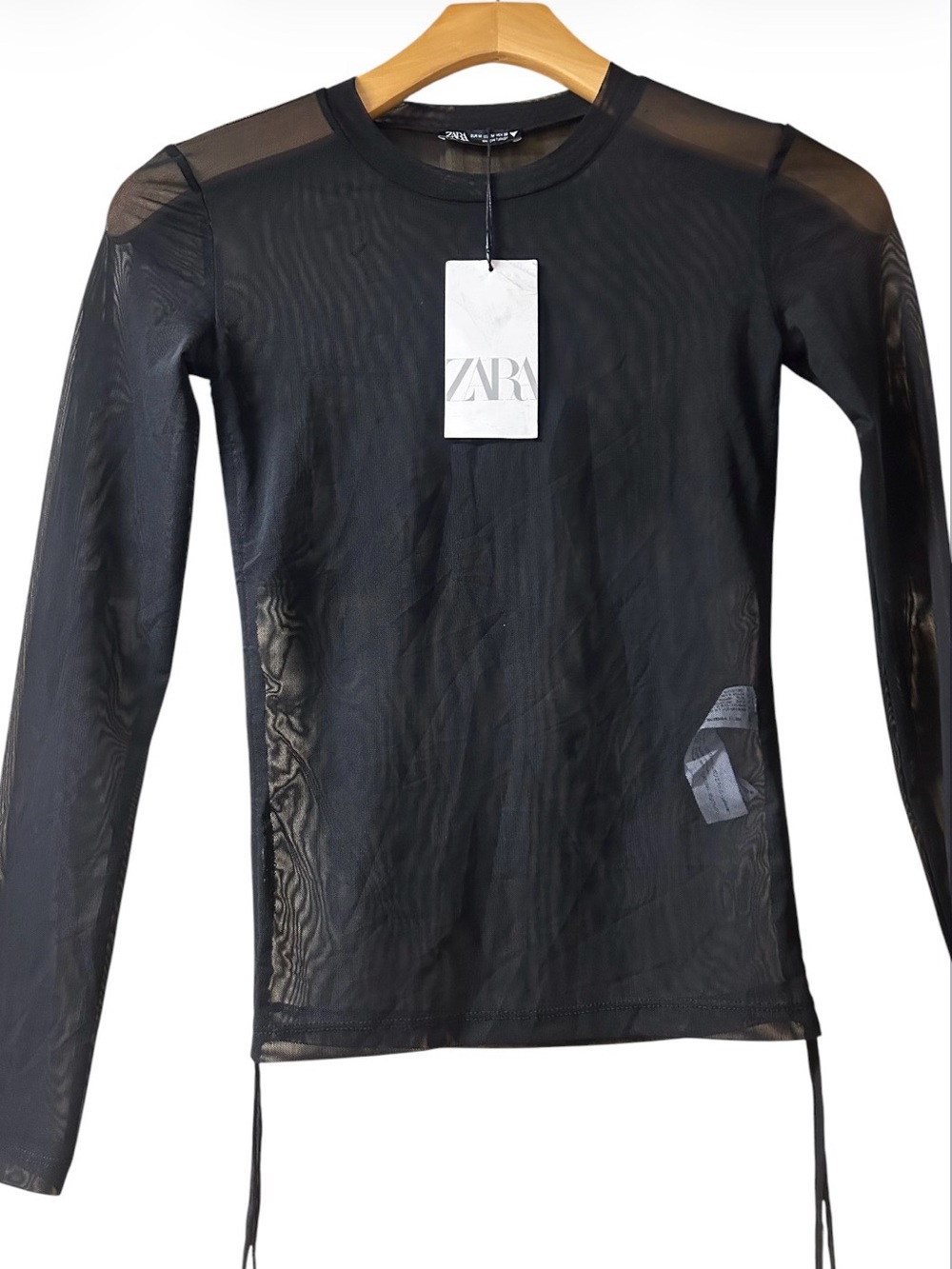 Zara Black Sheer Long-Sleeve Crewneck Top